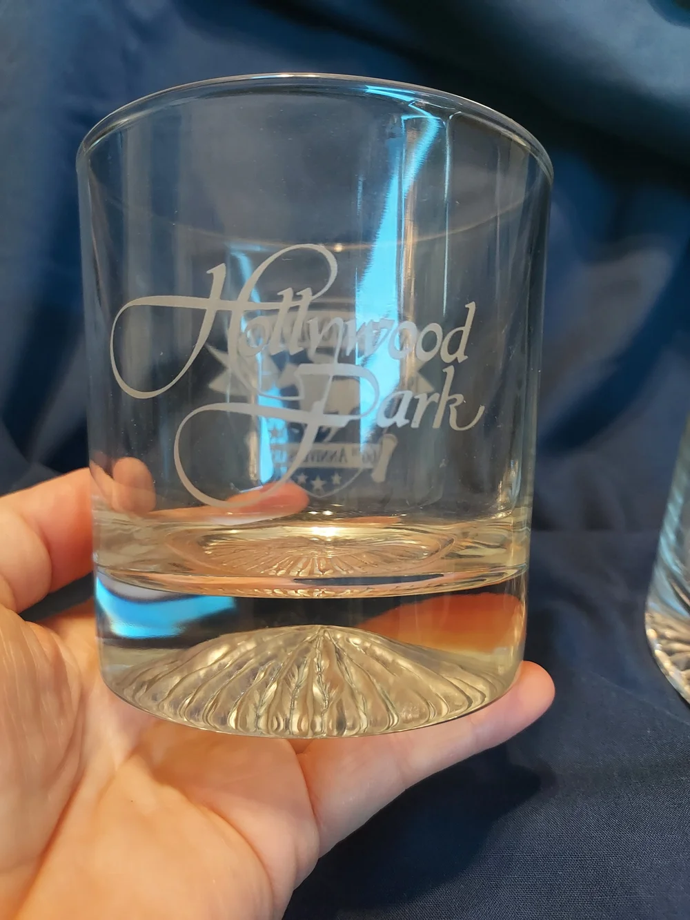 Vintage Hollywood Park CA 60th Anniversary Etched Whiskey Tumblers (2) Barwear